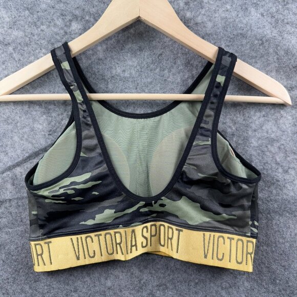 Victorias Secret Sports Bra Womens S Green Gold Camo Gym Running Workout Lined - Picture 2 of 8